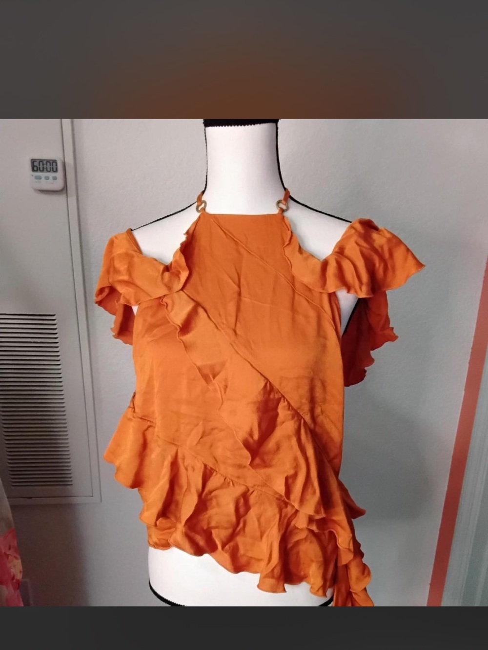 Zara Orange Ruffle Cold-Shoulder Camisole